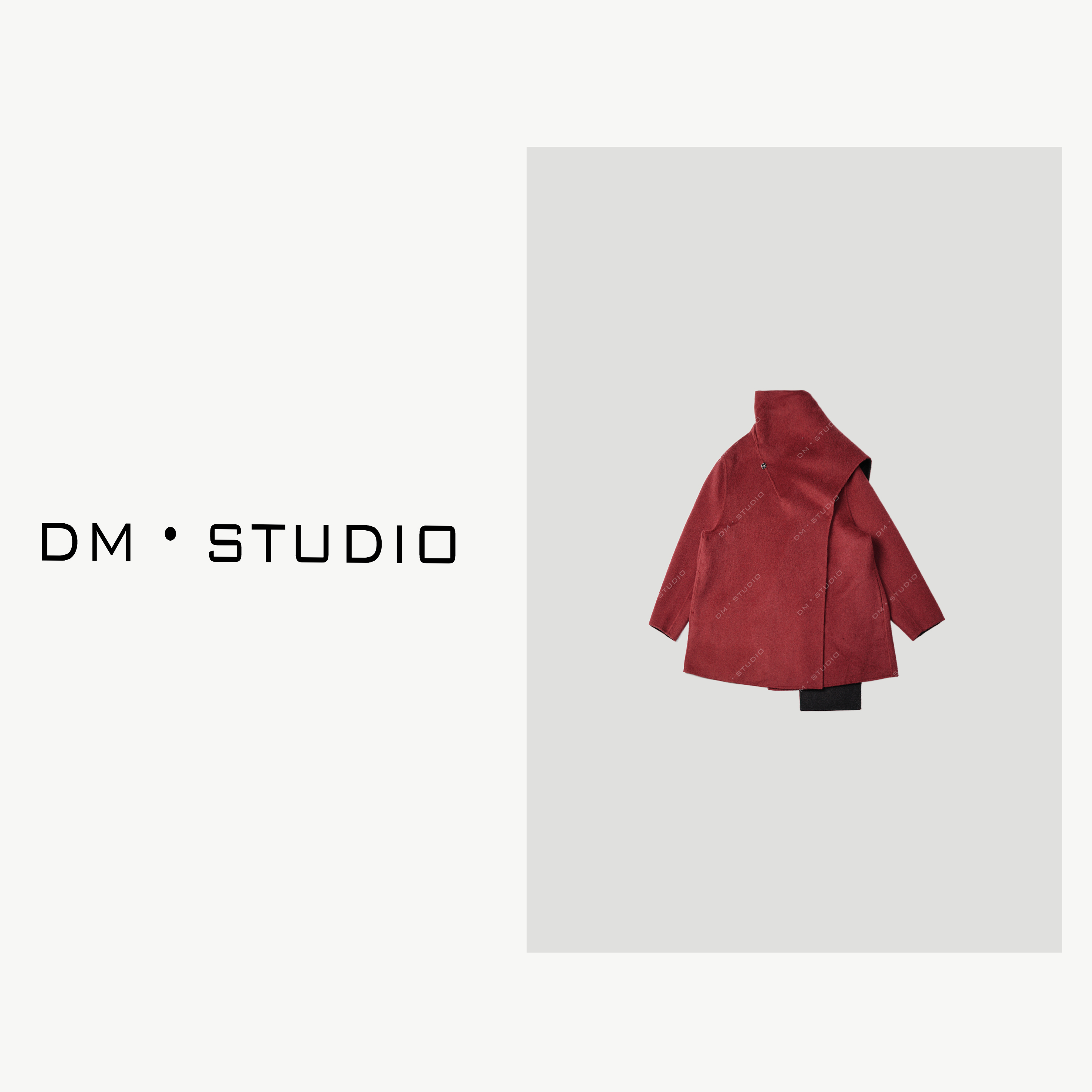 -DM•STUDIO/静奢风骆驼绒澳洲羊毛混纺带围巾毛呢大衣（w24110）