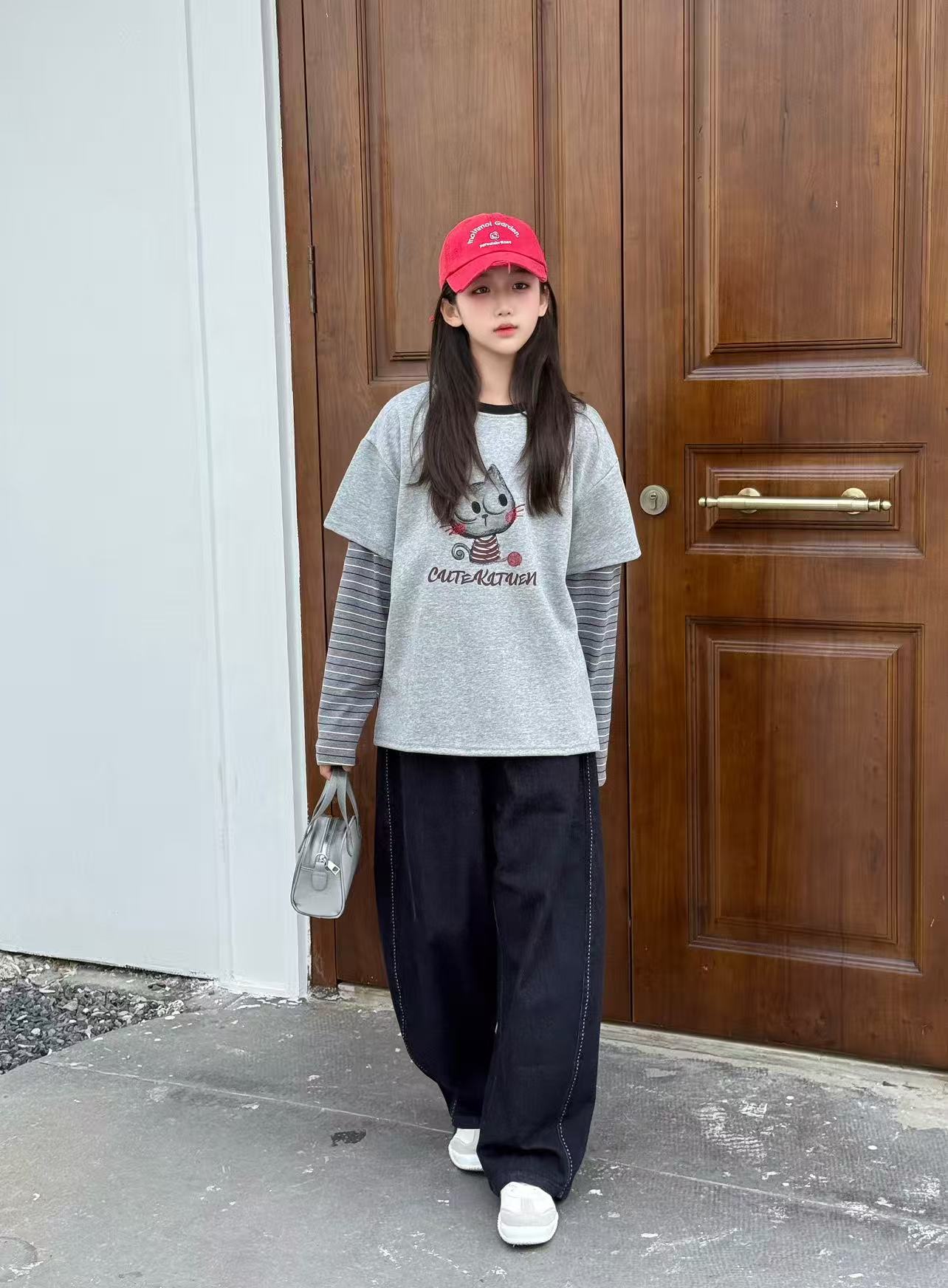 女童秋冬装连帽条纹卫衣套装2026新款中大童韩范直筒牛仔裤两件套