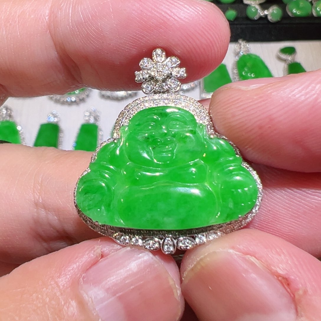 翡翠18K金镶嵌吊坠(不含链)