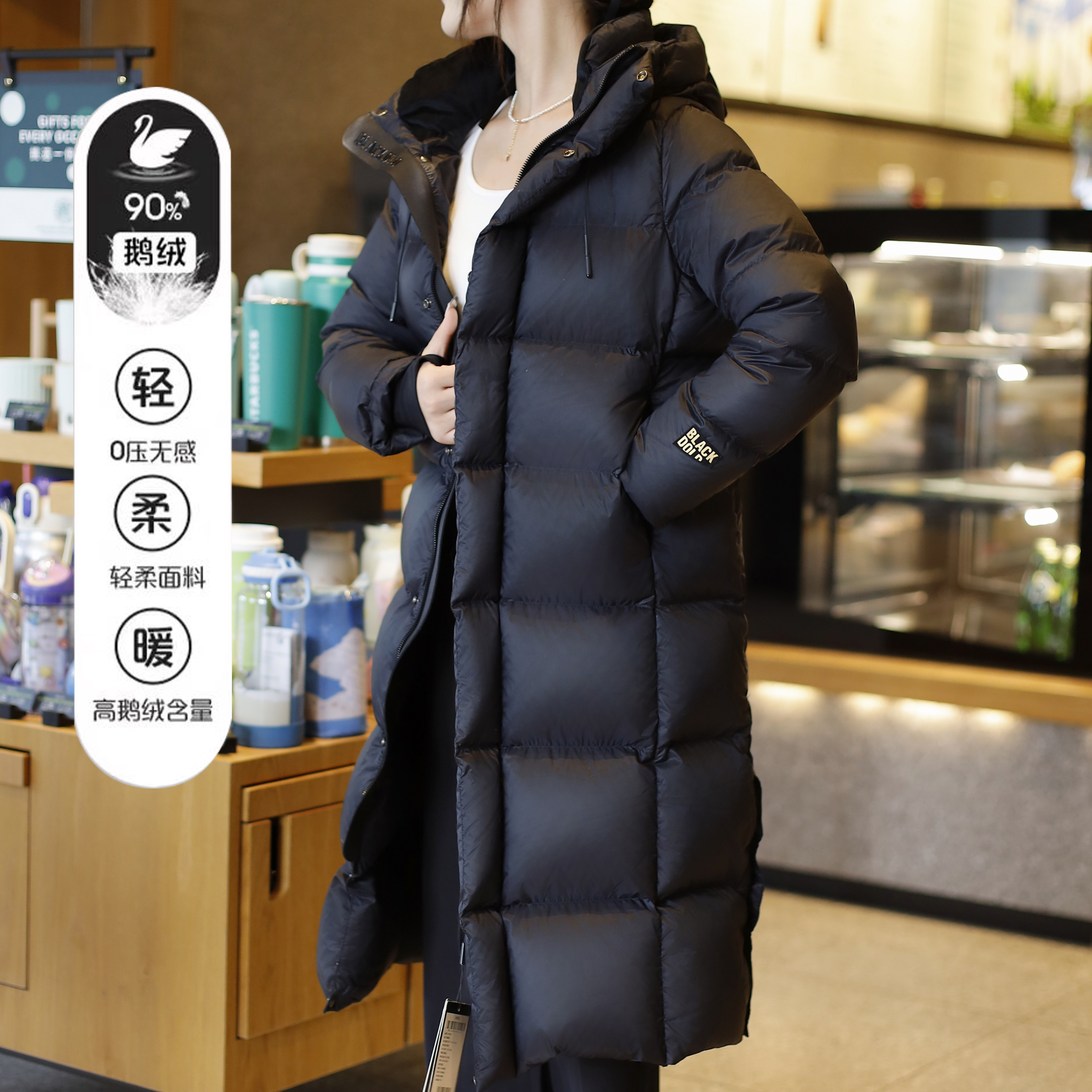 黑金鹅绒气质女装外套过膝长款东北加厚极寒服男女同款2025特价