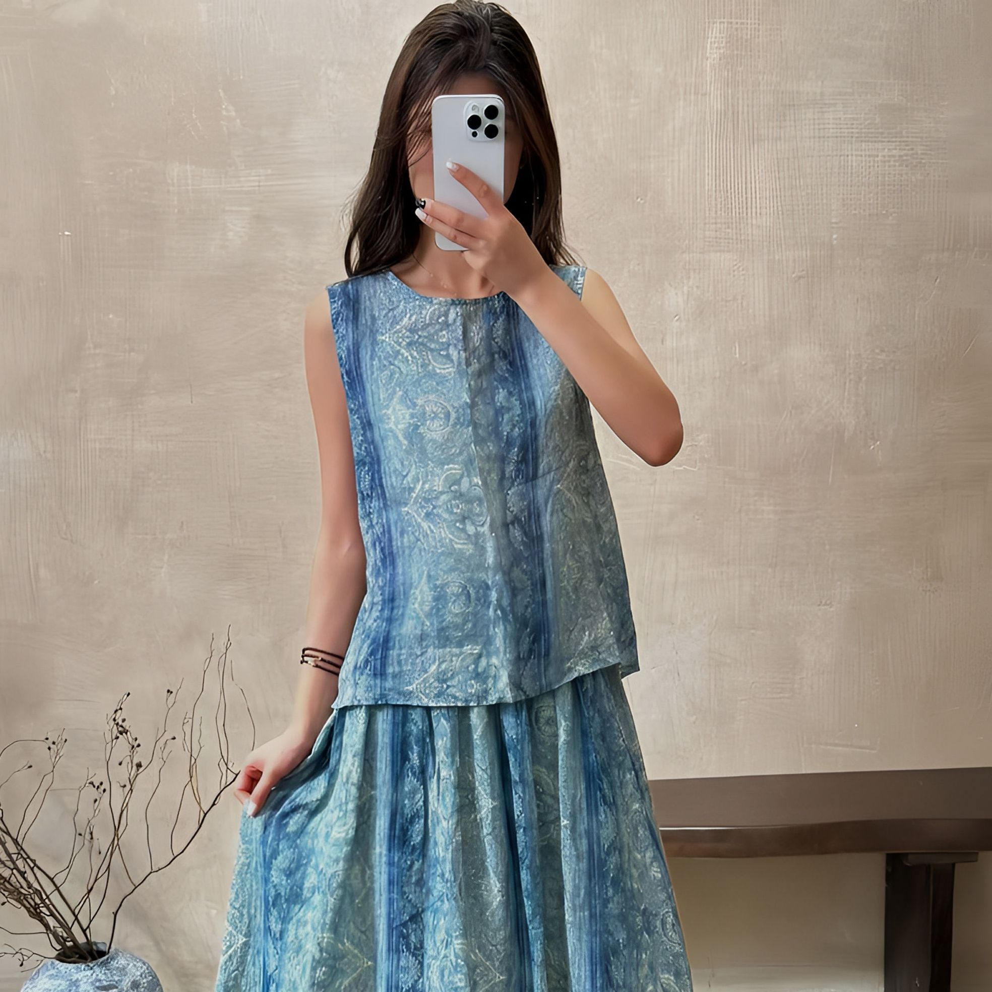 DIAN.HUI【名族风图腾印花】100支苎麻小衫衣长57老钱风松弛感女装