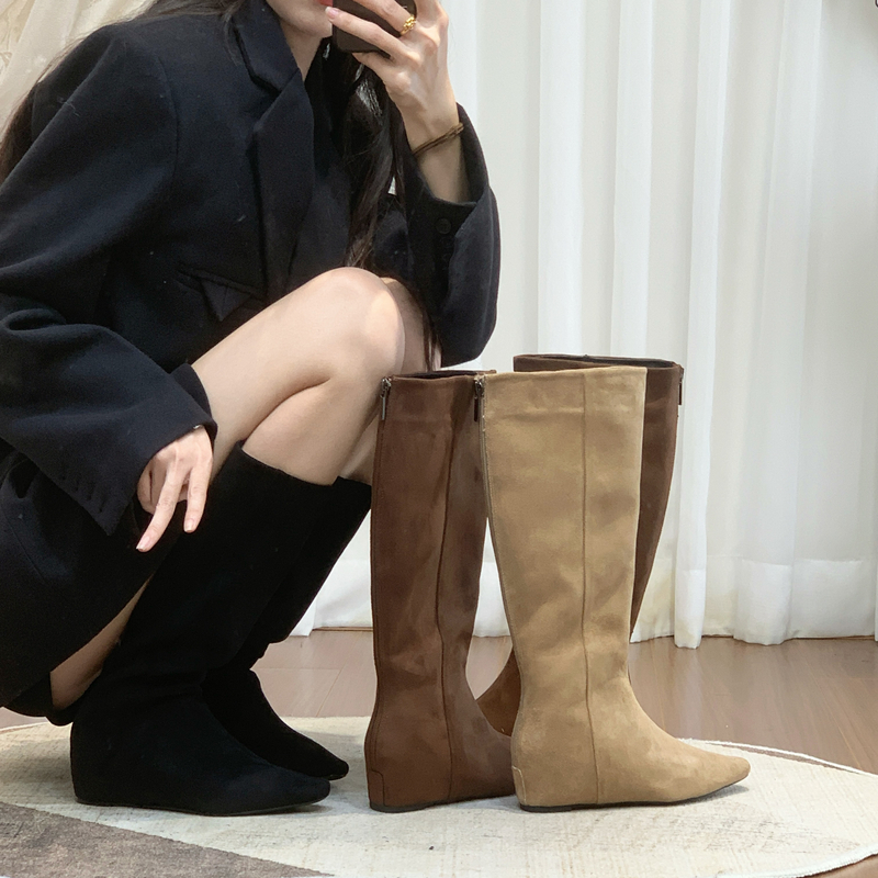 方头小个子内增高裤管靴女秋冬2025新款长筒靴显瘦百搭长靴女