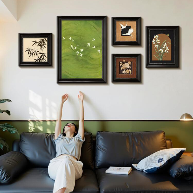 中古风客厅装饰画沙发背景墙挂画法式挂画复古油画宋代美学壁画