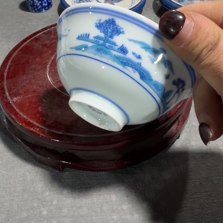 摆件人民瓷厂青花梧桐茶碗