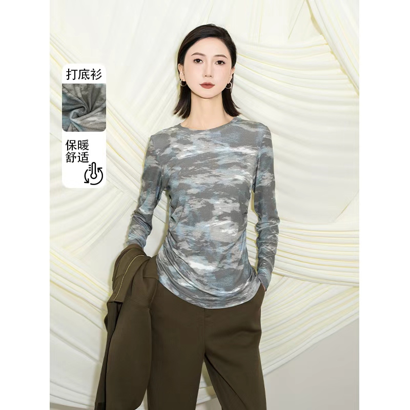 MASIENDI/玛丝恩迪修身扎染印花长袖圆领T恤330242
