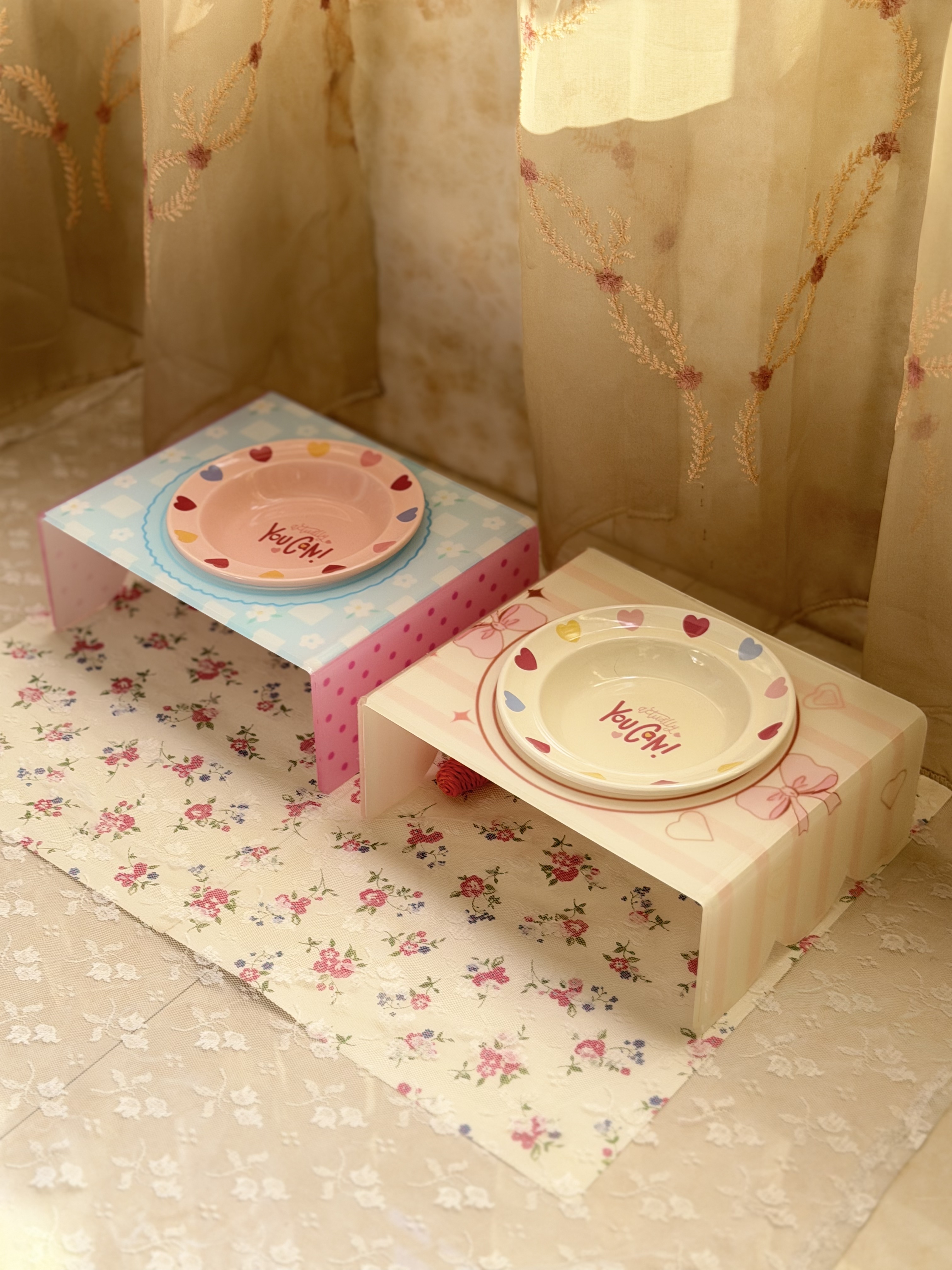 【爱心飞碟盘带亚克力】碗架家用陶瓷宠物碗猫碗狗碗宠物用品食盆