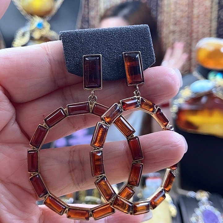 琥珀银S925镶嵌耳饰耳环