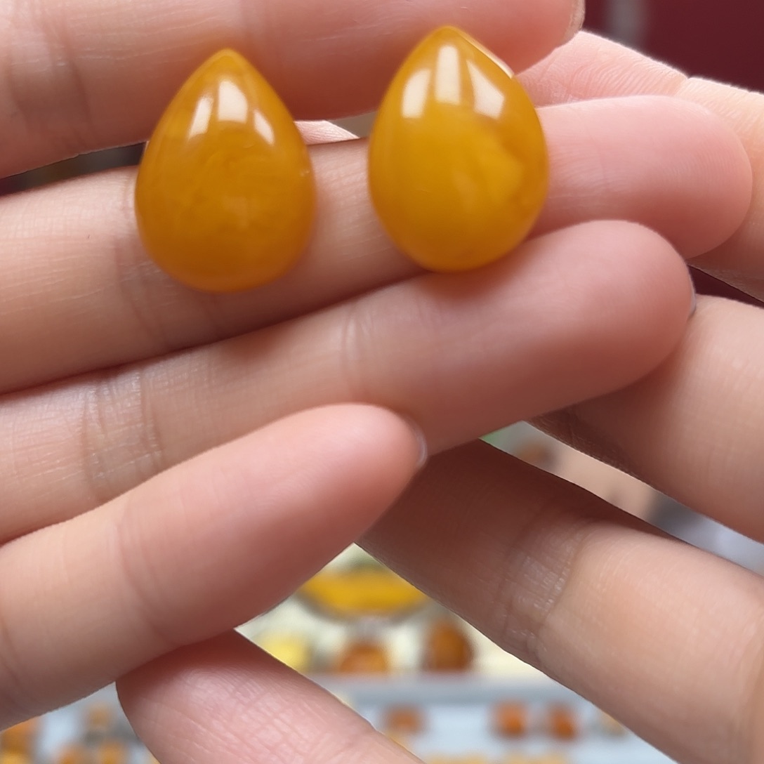 琥珀裸石银S925镶嵌15耳钉