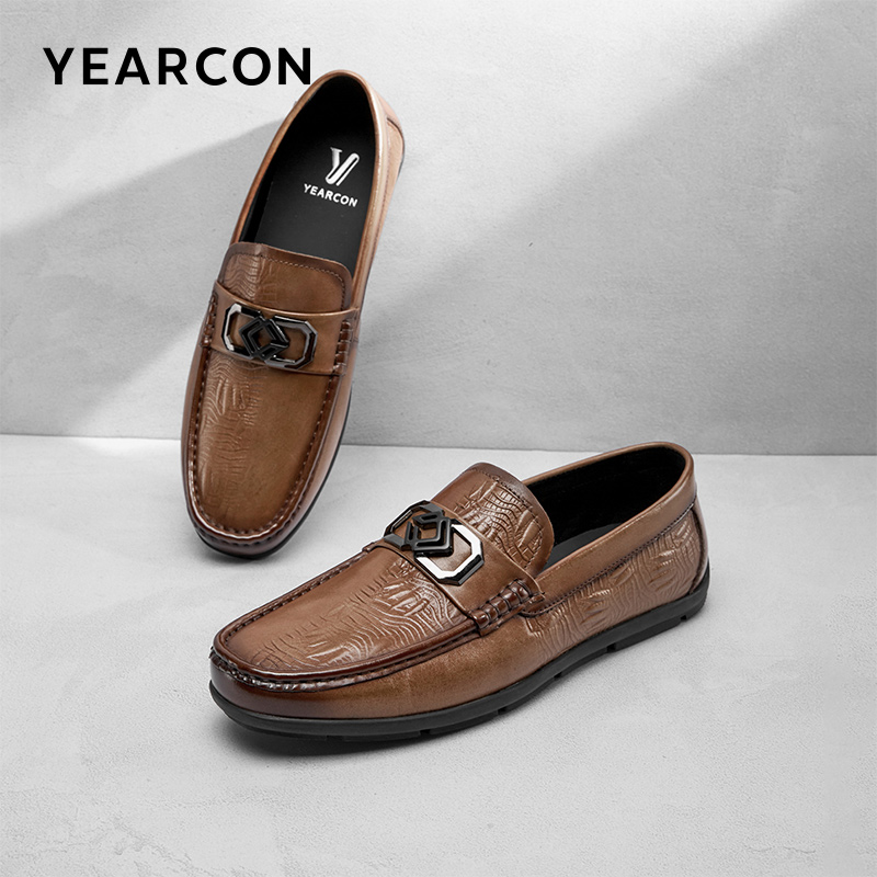 意尔康男士皮鞋软底休闲乐福鞋时尚百搭真皮一脚蹬豆豆鞋81756W