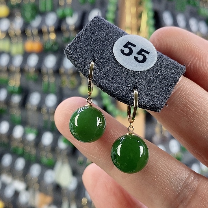 和田玉耳饰18K金镶嵌