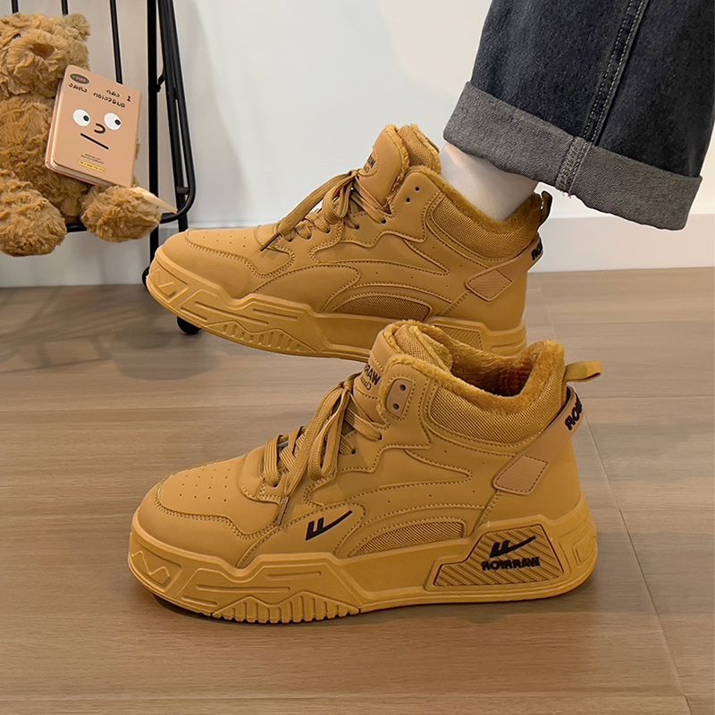 回力男鞋冬季加绒爆款棉鞋小麦色软底保暖运动鞋厚底增高板鞋子男