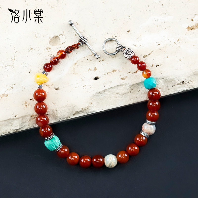 925银手链 洛小棠【红柿】原创复古小众高级感红色系925银手链