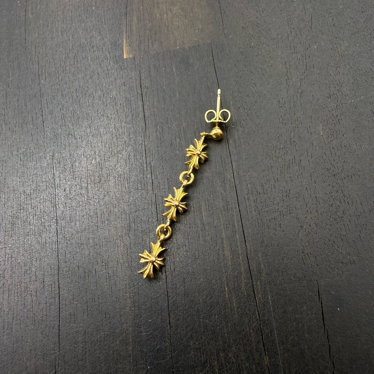 Chrome Hearts 克罗心 22k 素金三连Tiny E十字花耳坠
