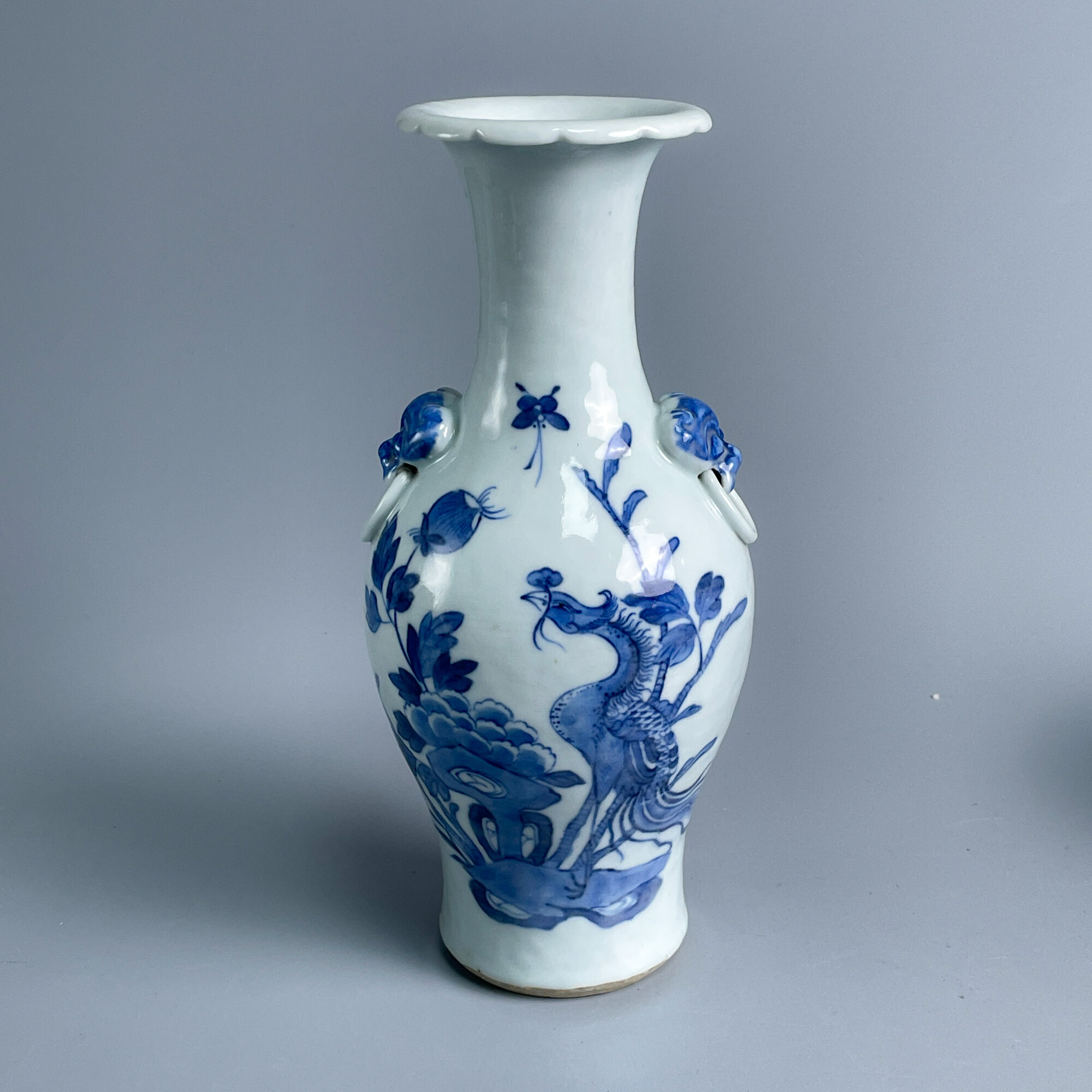 瓷器/古董道光青花兽耳衔环牡丹花口尊M25AU006656/文物/绣花张