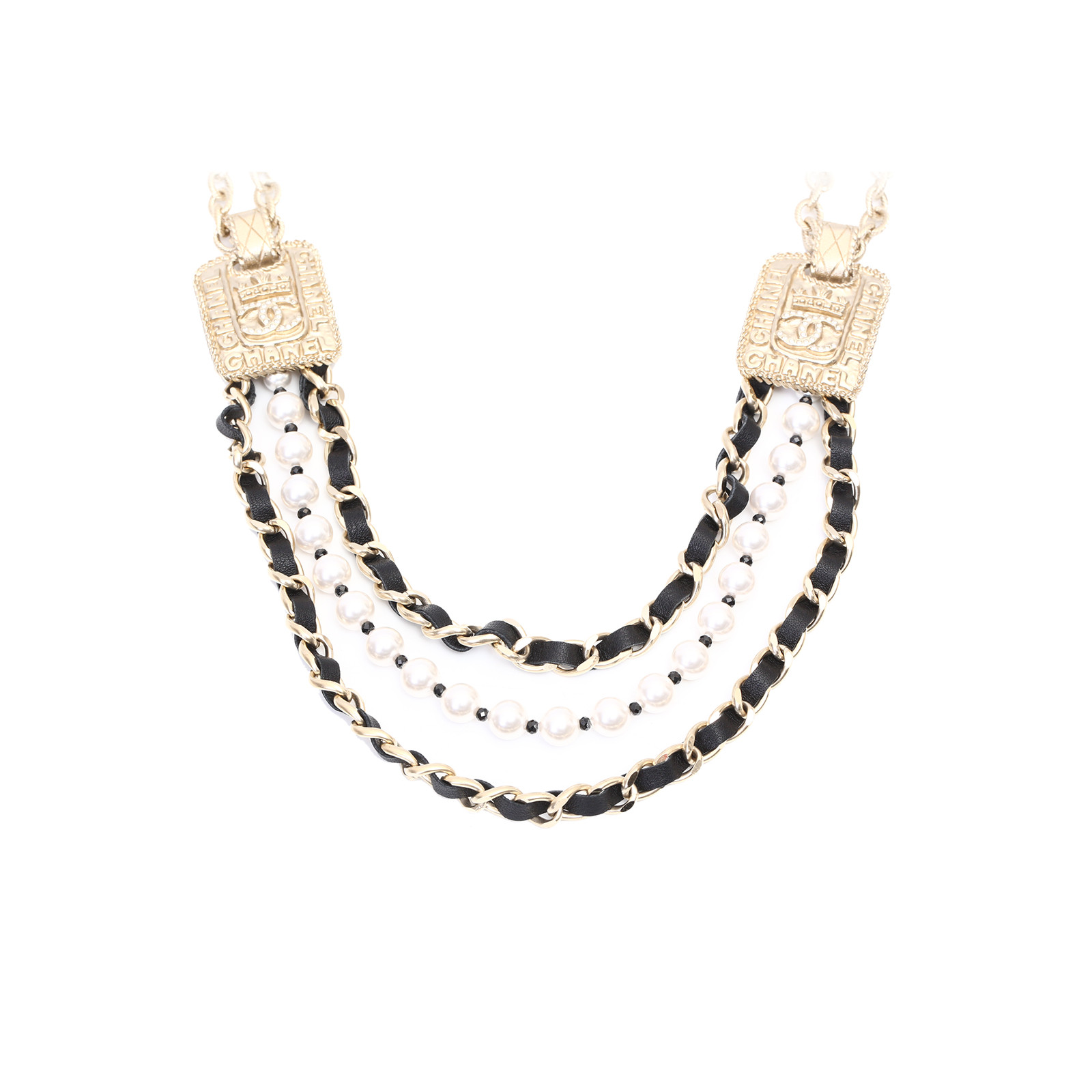 95新 Chanel/香奈儿 小花攀攀双C珍珠 盾牌 项链 项链