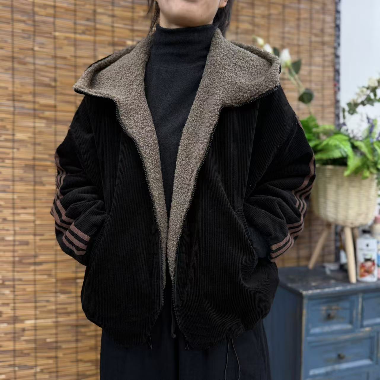 17589新款双面穿秋冬加厚百搭时尚保暖洋气棉服外套