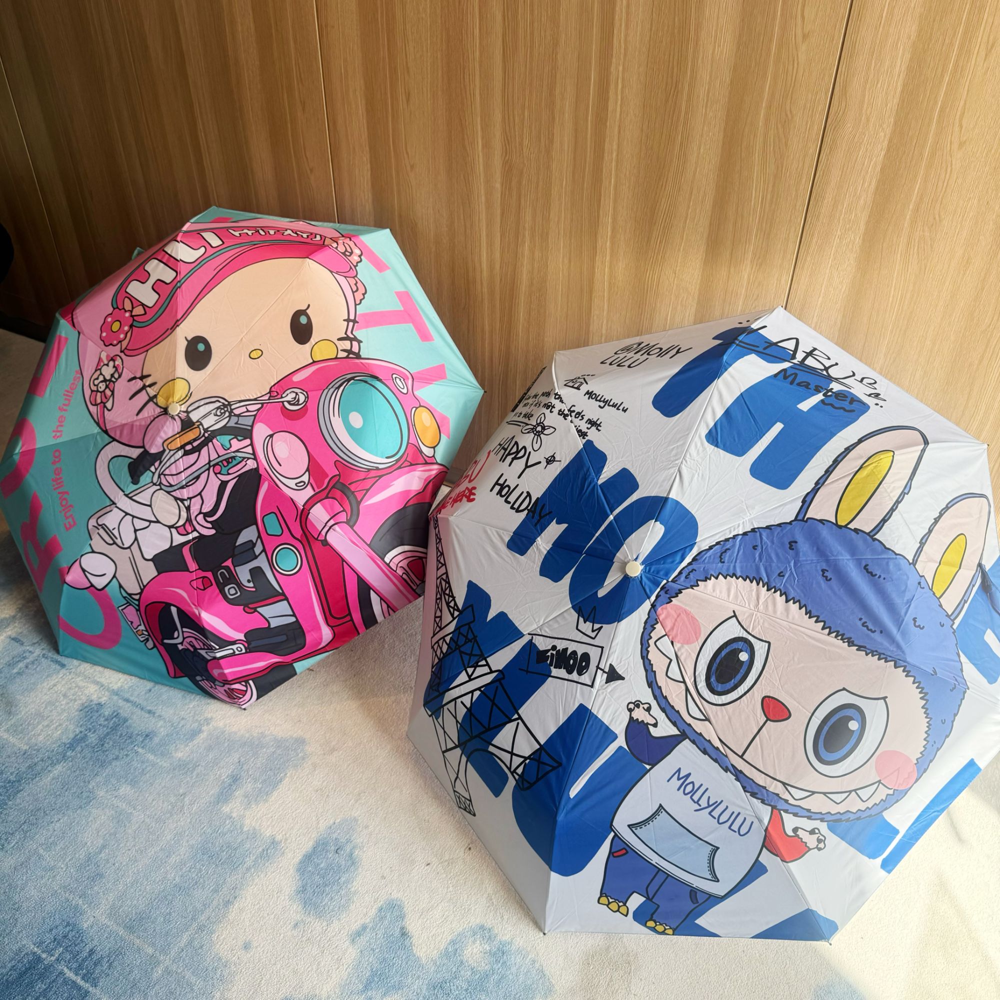 MOLLYLULU拉布kt可爱双面晴雨两用折叠防晒防紫外线户外遮阳伞