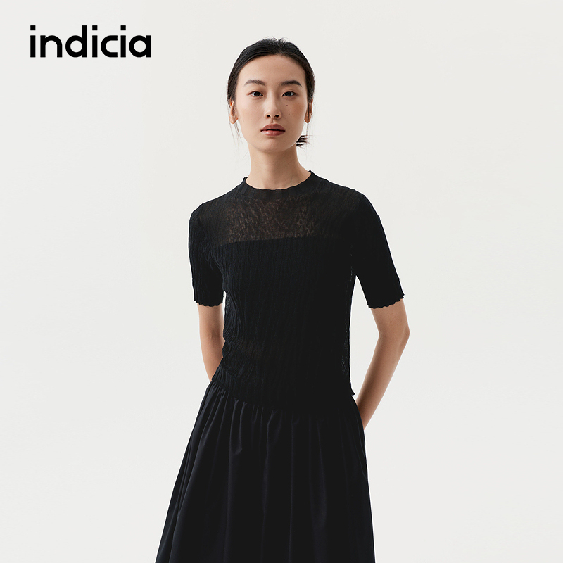indicia标记商场同款25秋新款褶皱肌理感显瘦针织衫F2C5ZZ371F
