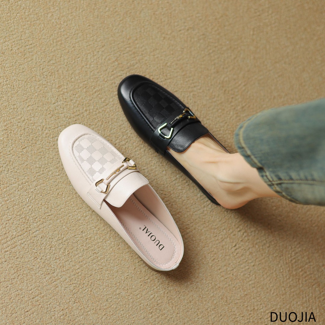 平底2024新款爆真皮拖鞋女款款英伦风包头半拖鞋时尚女鞋百搭