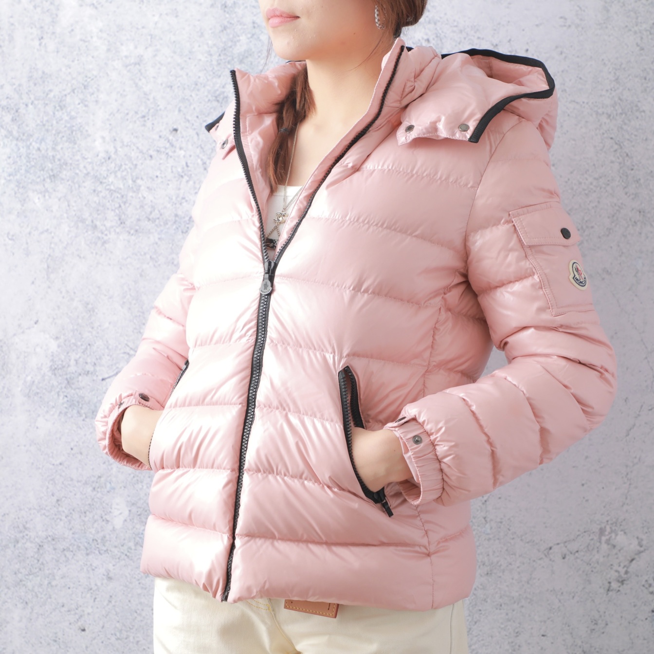 99新 MONCLER 【美佳】粉色拉链连帽羽绒服上衣外套～14码/4767