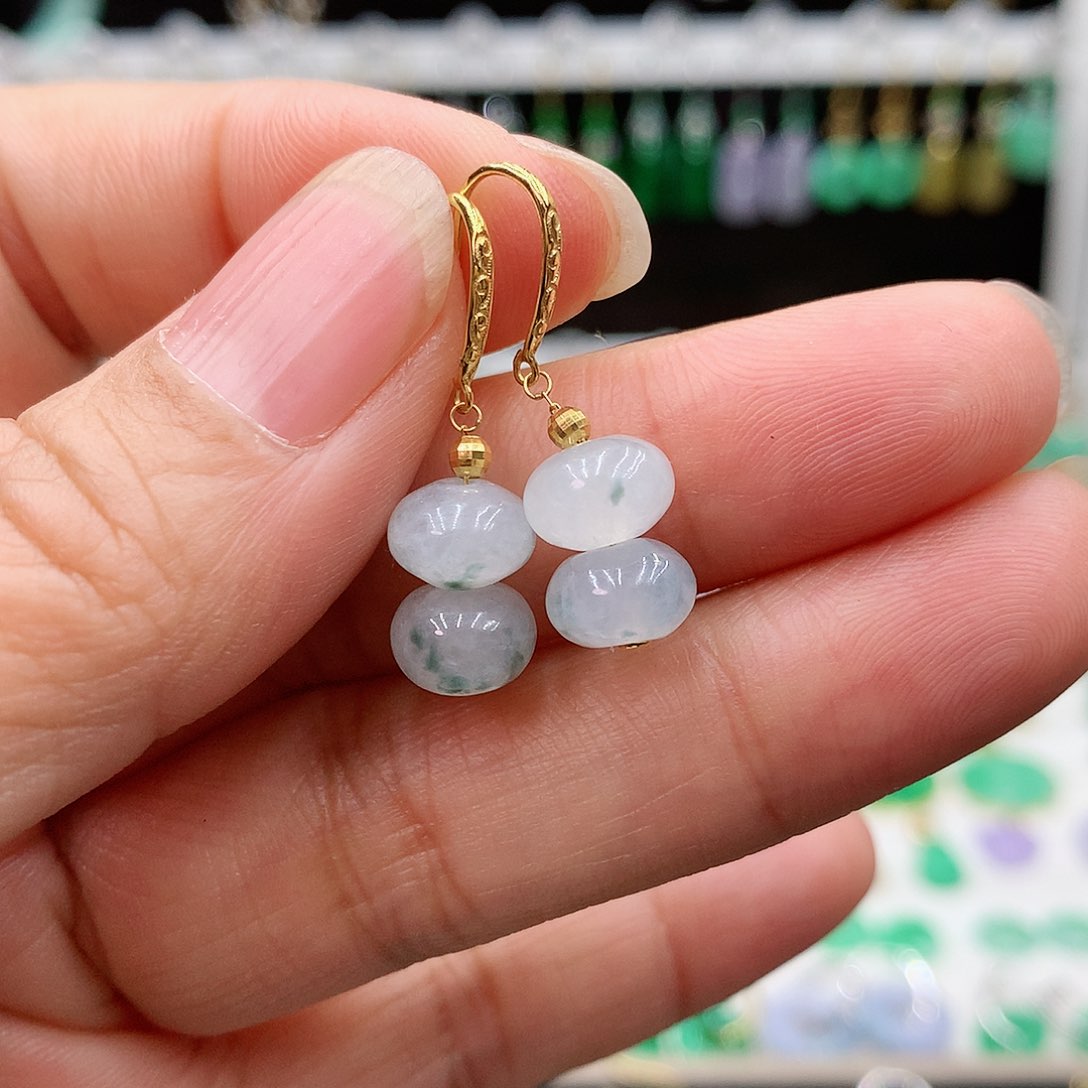 翡翠耳饰18K金镶嵌的