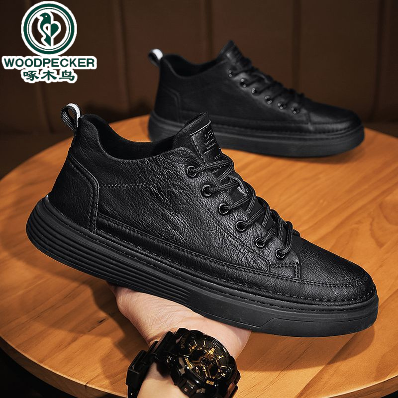 【正品】啄木鸟2025新款春秋男士英伦风休闲黑色皮鞋男鞋春季男鞋