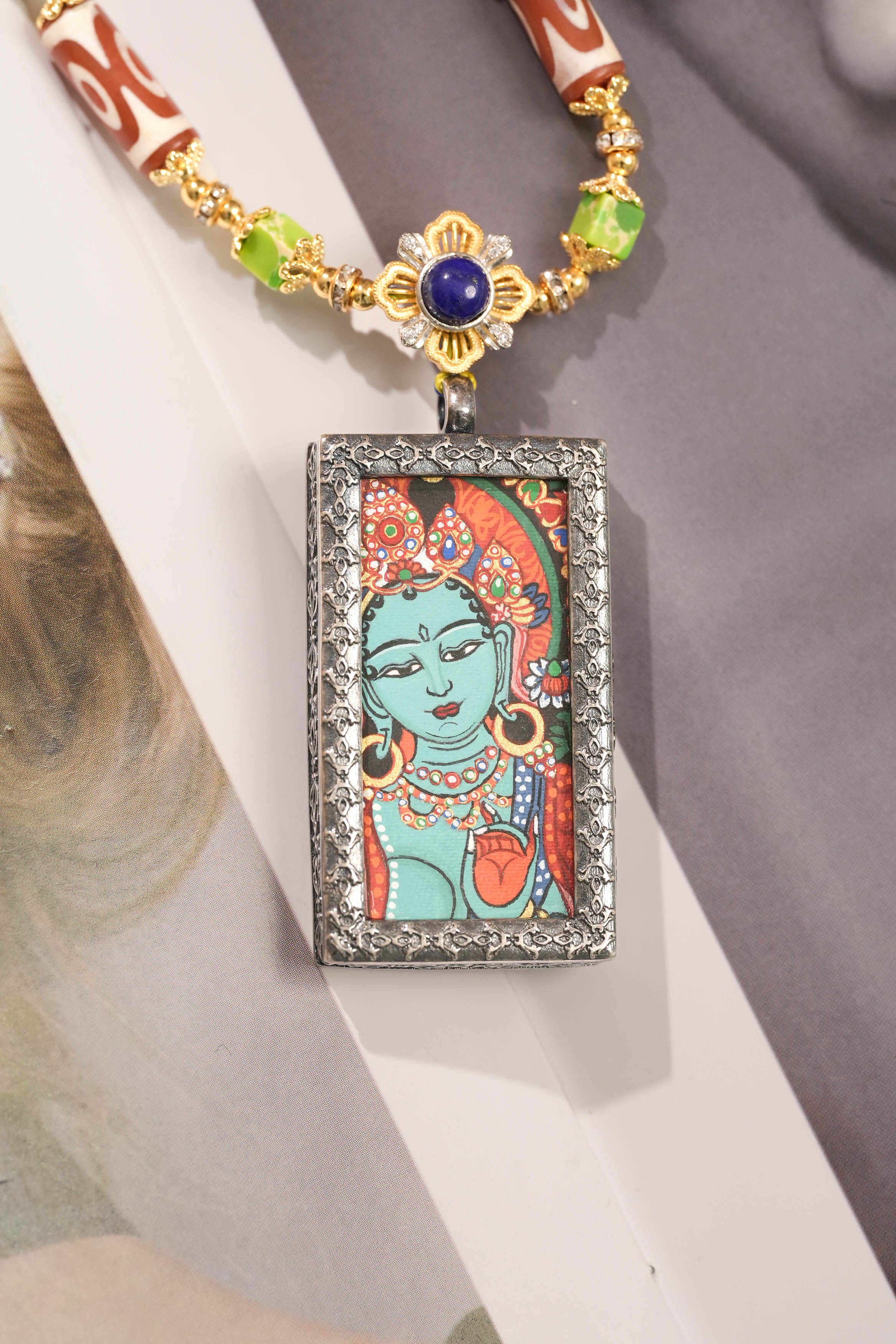 【菩觉臻造】绿度母唐卡吊坠