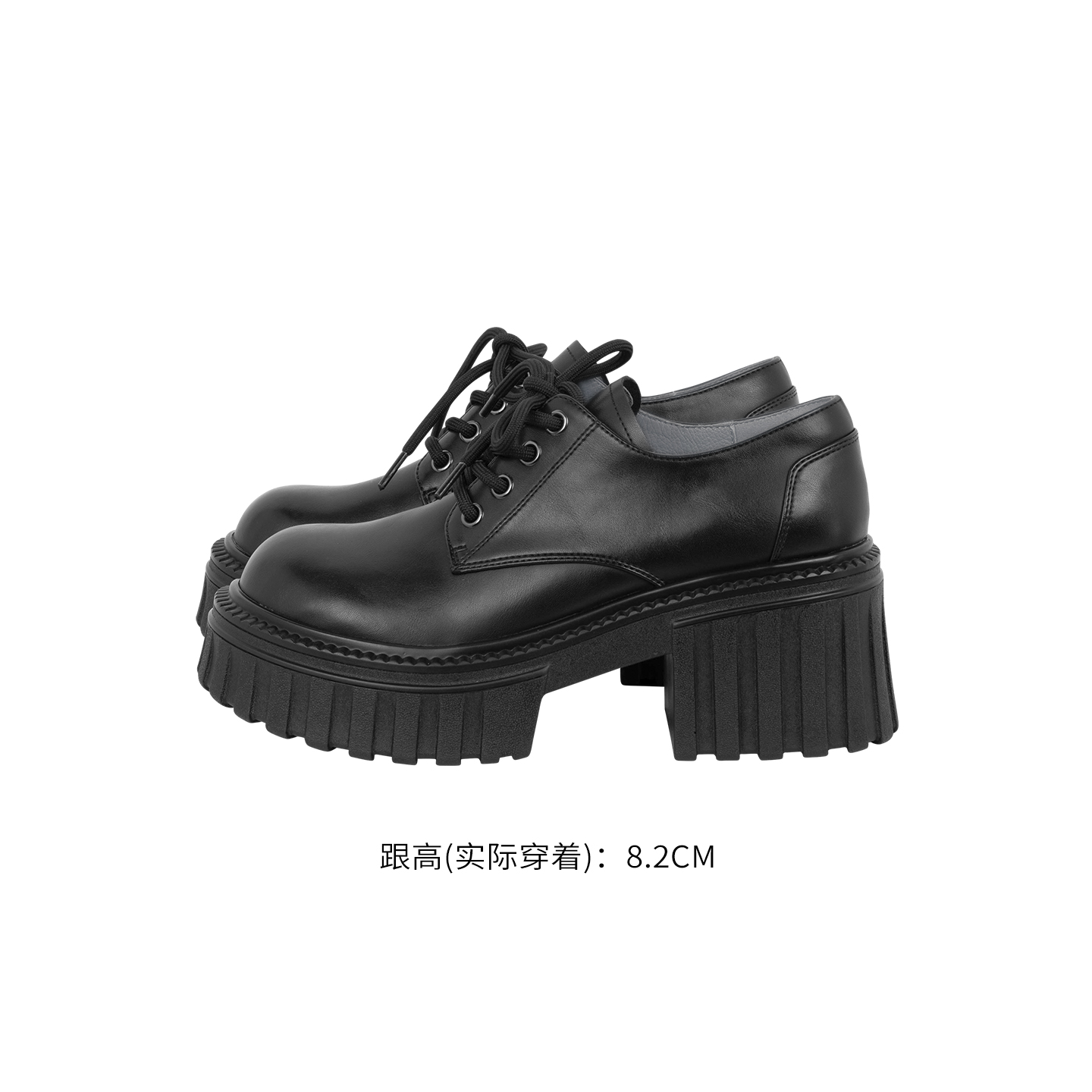齿轮乐福鞋 一步登天~粗跟厚底增高系带休闲小皮鞋