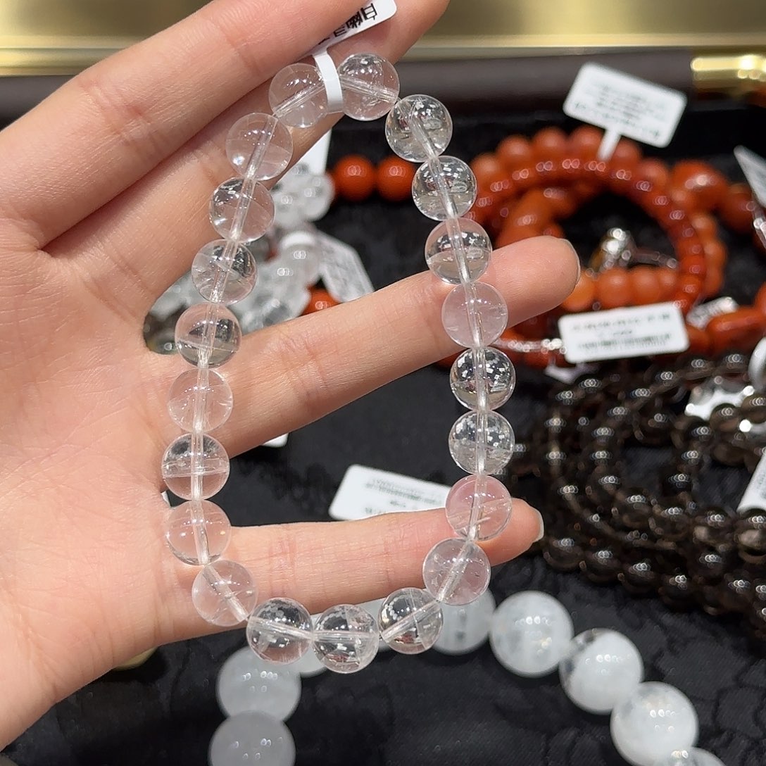 水晶手串未镶嵌透体白幽灵
