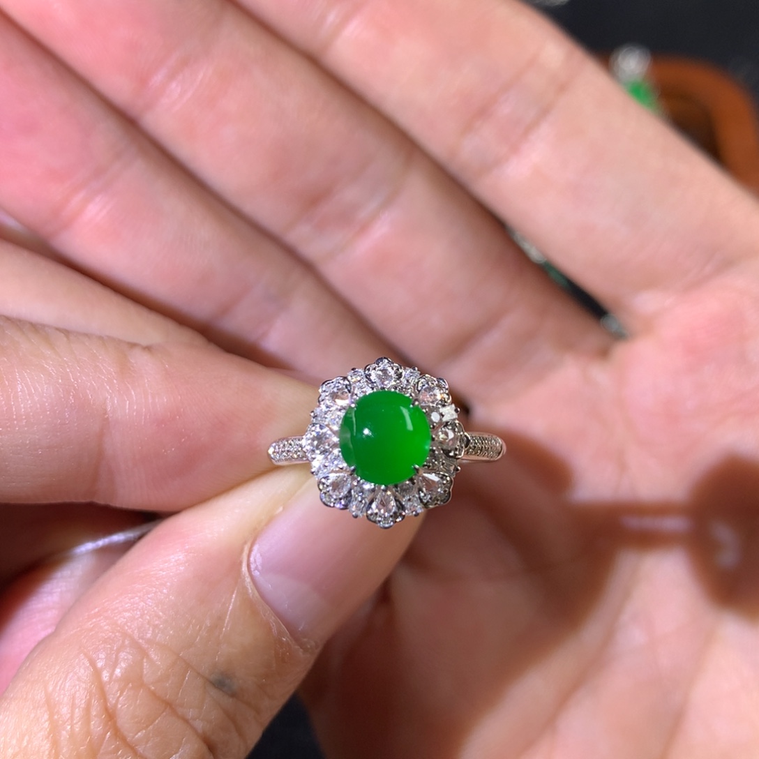 心***愿翡翠18K金镶嵌戒指翡翠