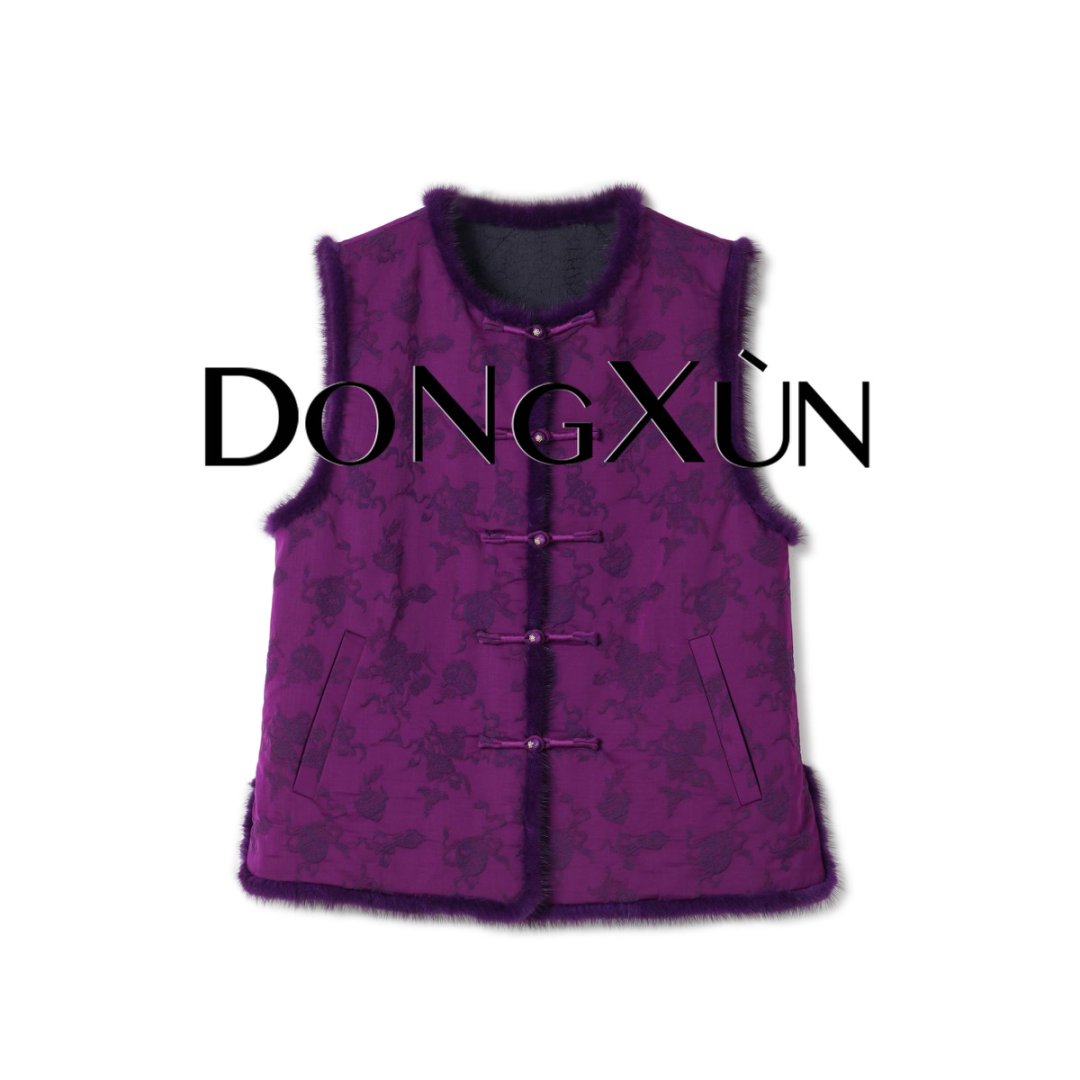 【紫琉璃】满分桑蚕丝香云纱冬季双面双穿新中式棉马甲JDX25AM077