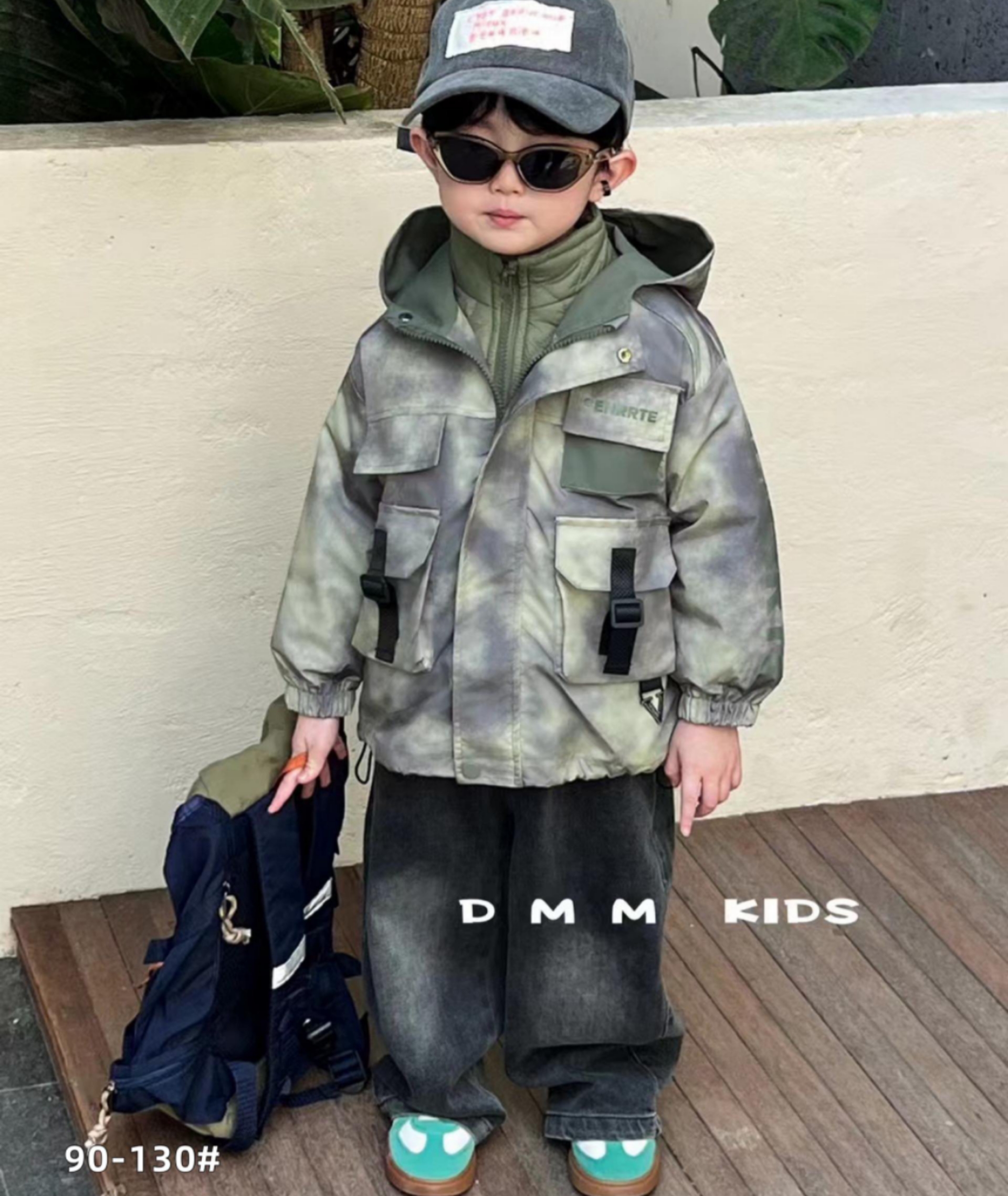 字母百搭连帽三合一冲锋款外套迷彩韩版秋冬季绿色加厚