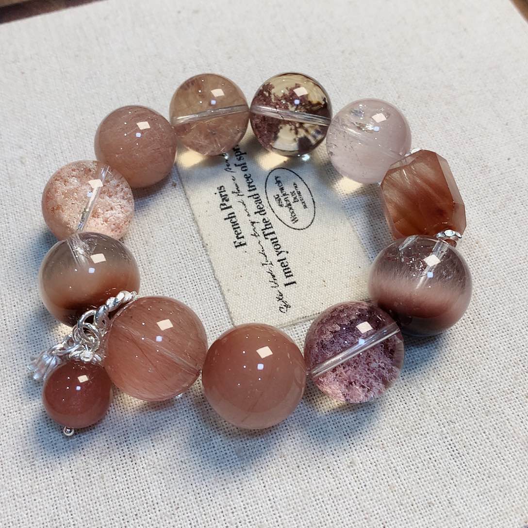 水晶手链银S925镶嵌呃*粉兔毛6300