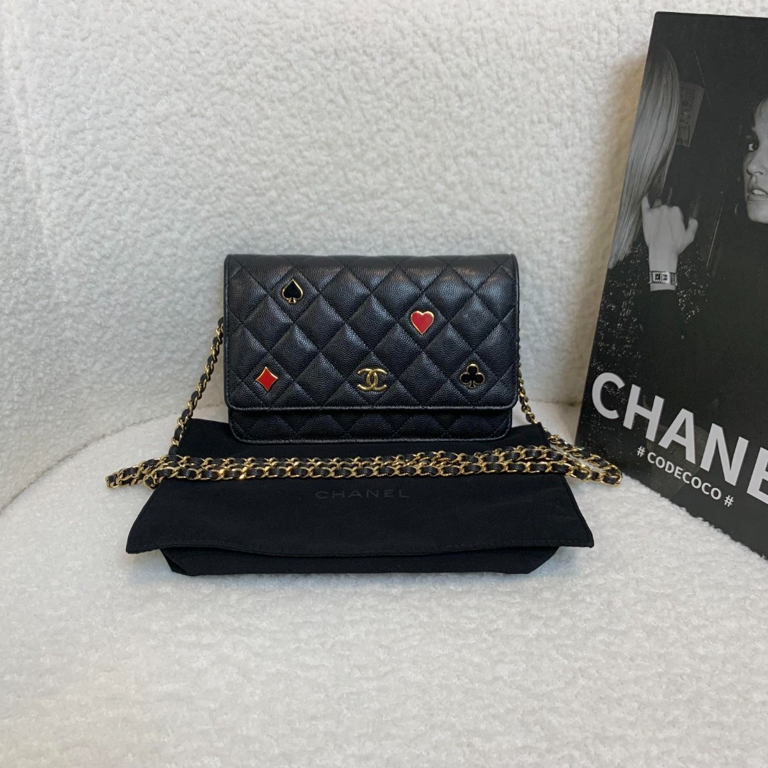 99新 Chanel/香奈儿 壹臻/23c黑金牛扑克徽章woc包 35872046
