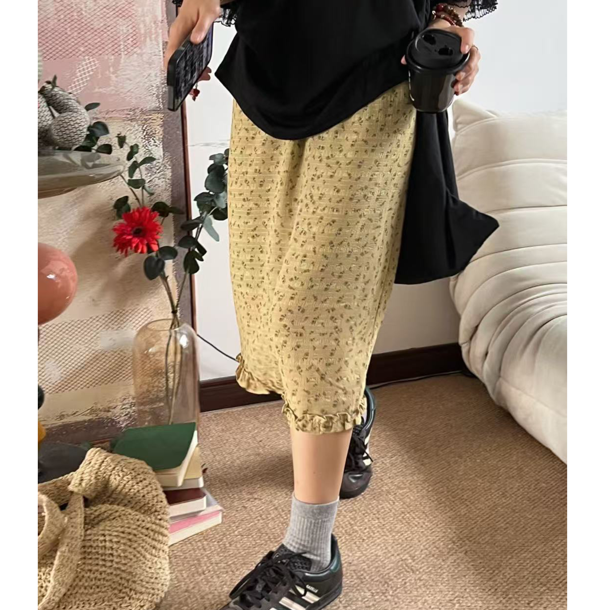 2025夏季新款设计感轻职风百褶裙印花休闲半身裙女碎花洋气小众潮