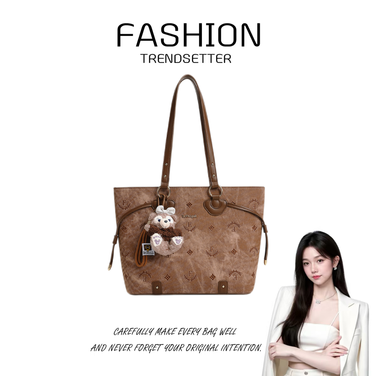 【 糖糖严选】EsVangoh意梵高2025新款时尚气质通勤刺绣单肩托特包