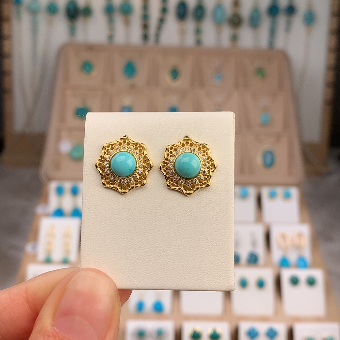 绿松石银S925镶嵌耳饰