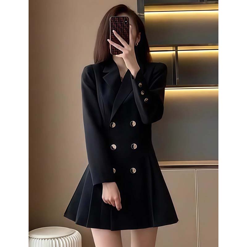 【有里布】高级感穿搭气质西装连衣裙女春秋季修身收腰百褶裙LJ0025