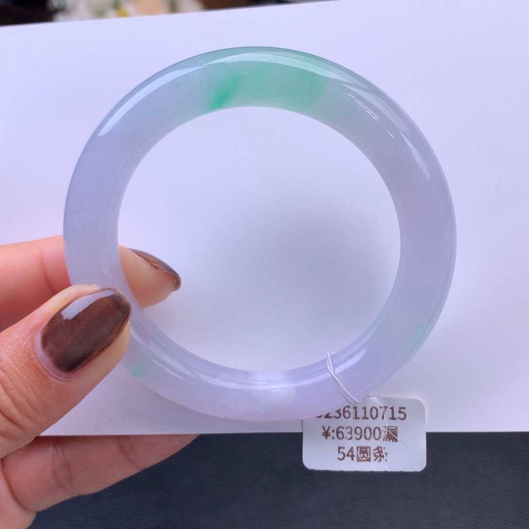 翡翠手镯未镶嵌冰胶春彩圆条手镯（内圈细纹）