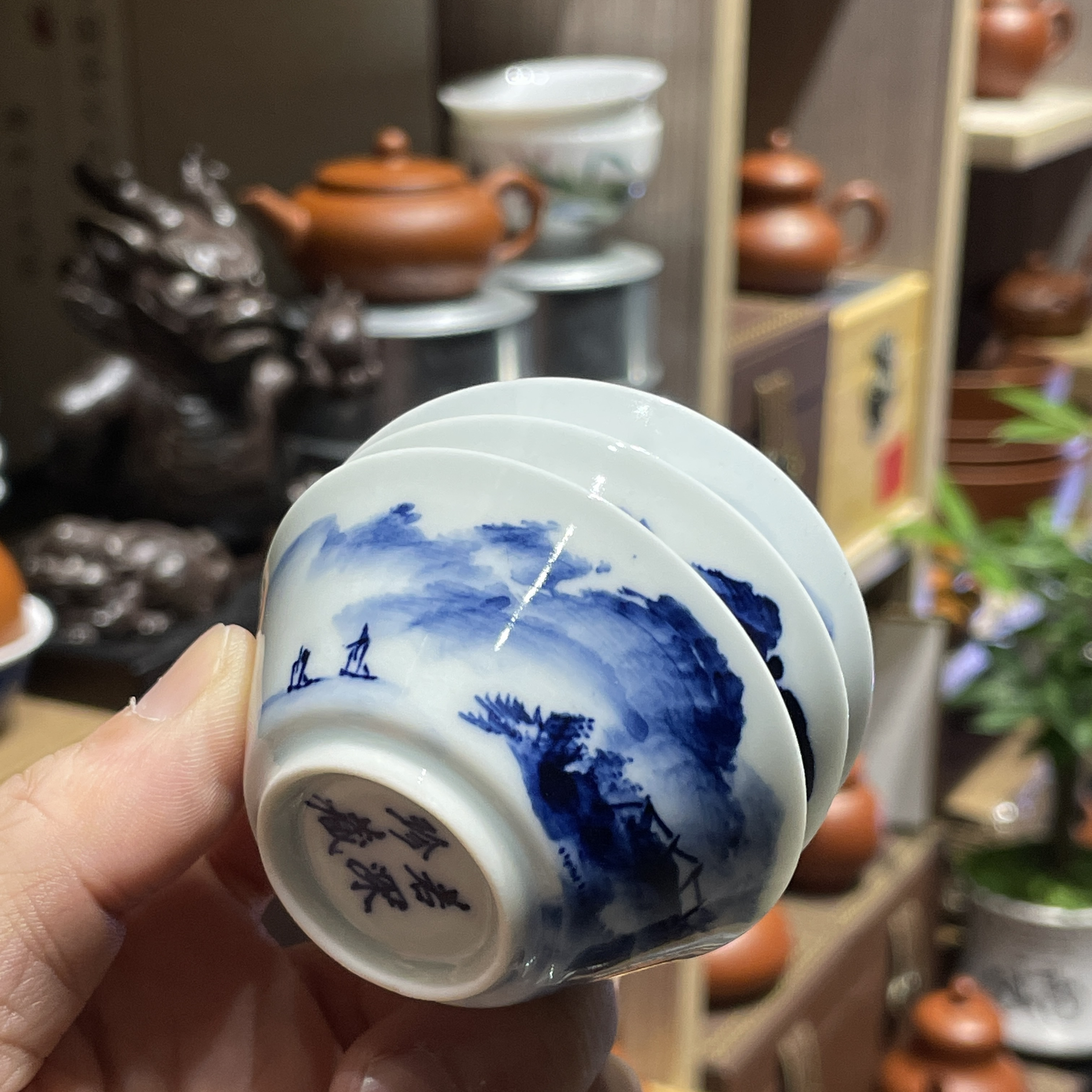 老茶器山水杯，实用约20cc，三个一组（老物件，非完美品，慎拍！）