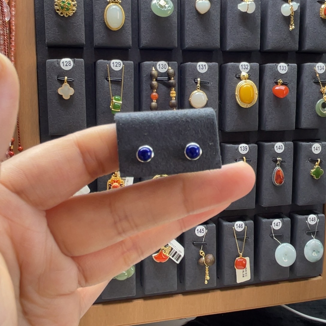 青金石银S925镶嵌耳饰05号