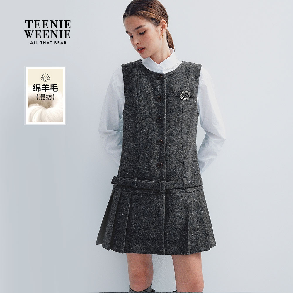 TeenieWeenie小熊女装连衣裙25冬新款低腰百褶无袖裙TTOW254VW1B