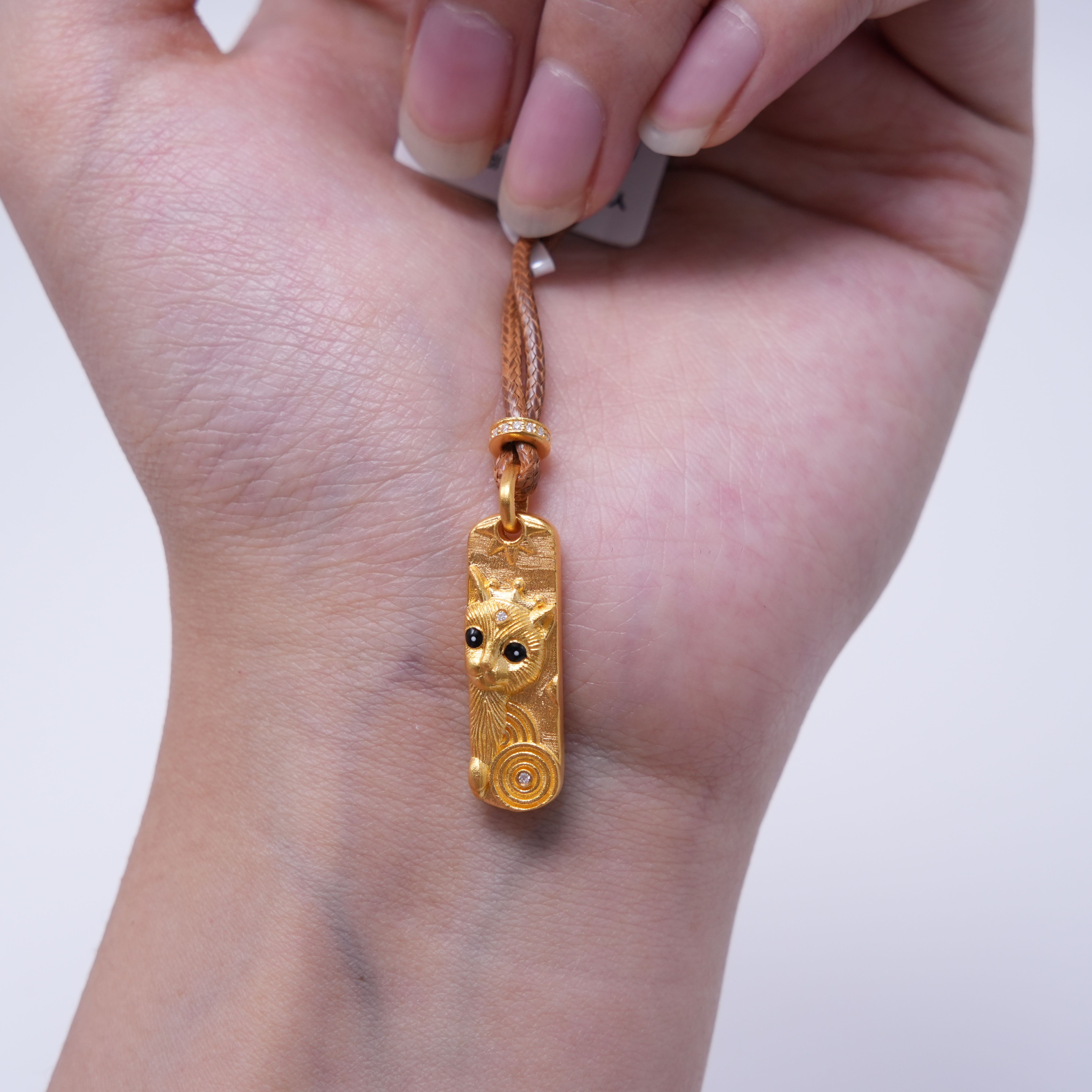 【金吊坠】点钻小猫吊牌带绳黄金5G足金999百搭通勤零附加