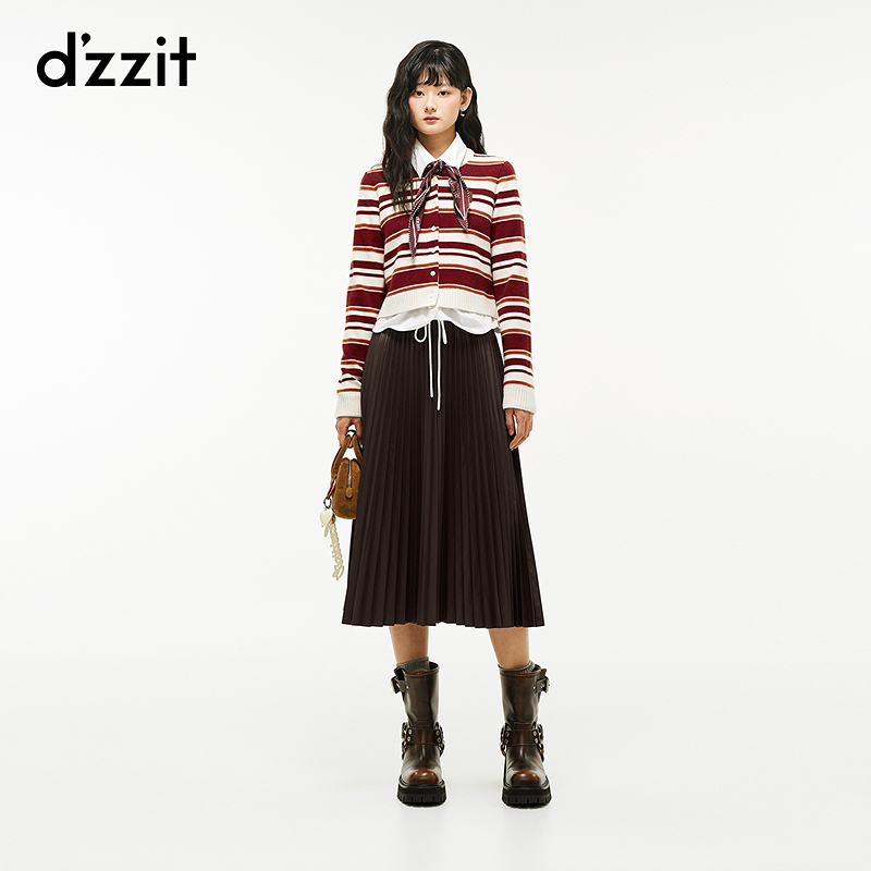 【商场同款新品】dzzit地素半身裙26春仿皮薄款百褶裙子女3K1SB09