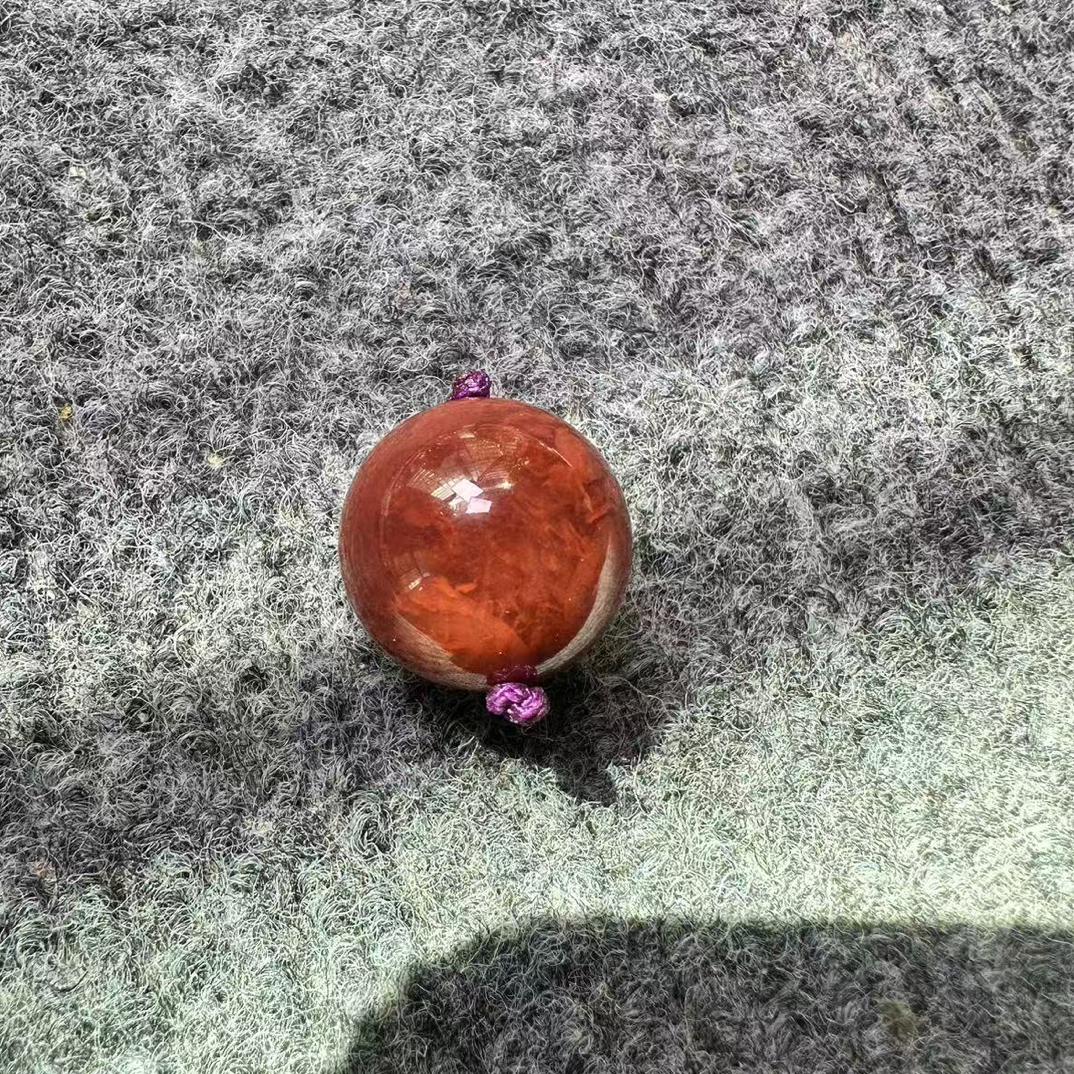 南红川料妖花火焰纹圆珠18mm