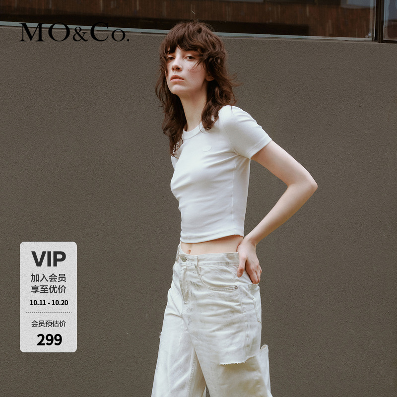 MOCO图案章仔短款短袖T恤上衣女风感波粒MBC1TEET19