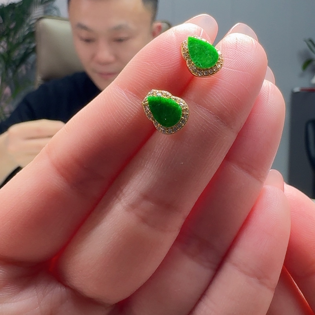 翡翠耳饰银S925镶嵌天然