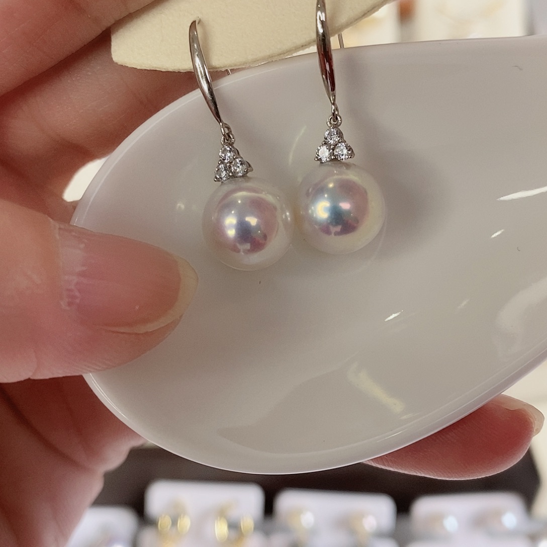 淡水珍珠耳饰18K金镶嵌10-10.5