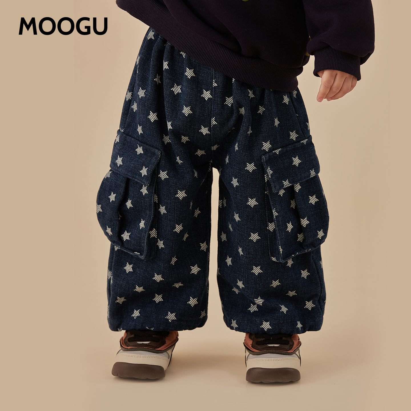 moogu婴幼儿五角星牛仔裤2025秋季新品男童时髦裤子宝宝MGLF5010
