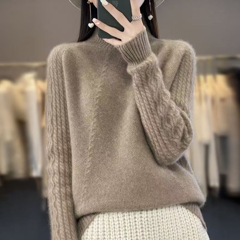 100%羊毛衫女半高领加厚套头宽松毛衣秋冬新款纯色针织打底衫上衣